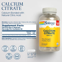 Thumbnail for Solaray Calcium Citrate 1000mg - Chelated Calcium Supplement - Supports Bone Strength and Healthy Teeth - Easy to Digest - Vegan - 68 Servings, 275 VegCaps