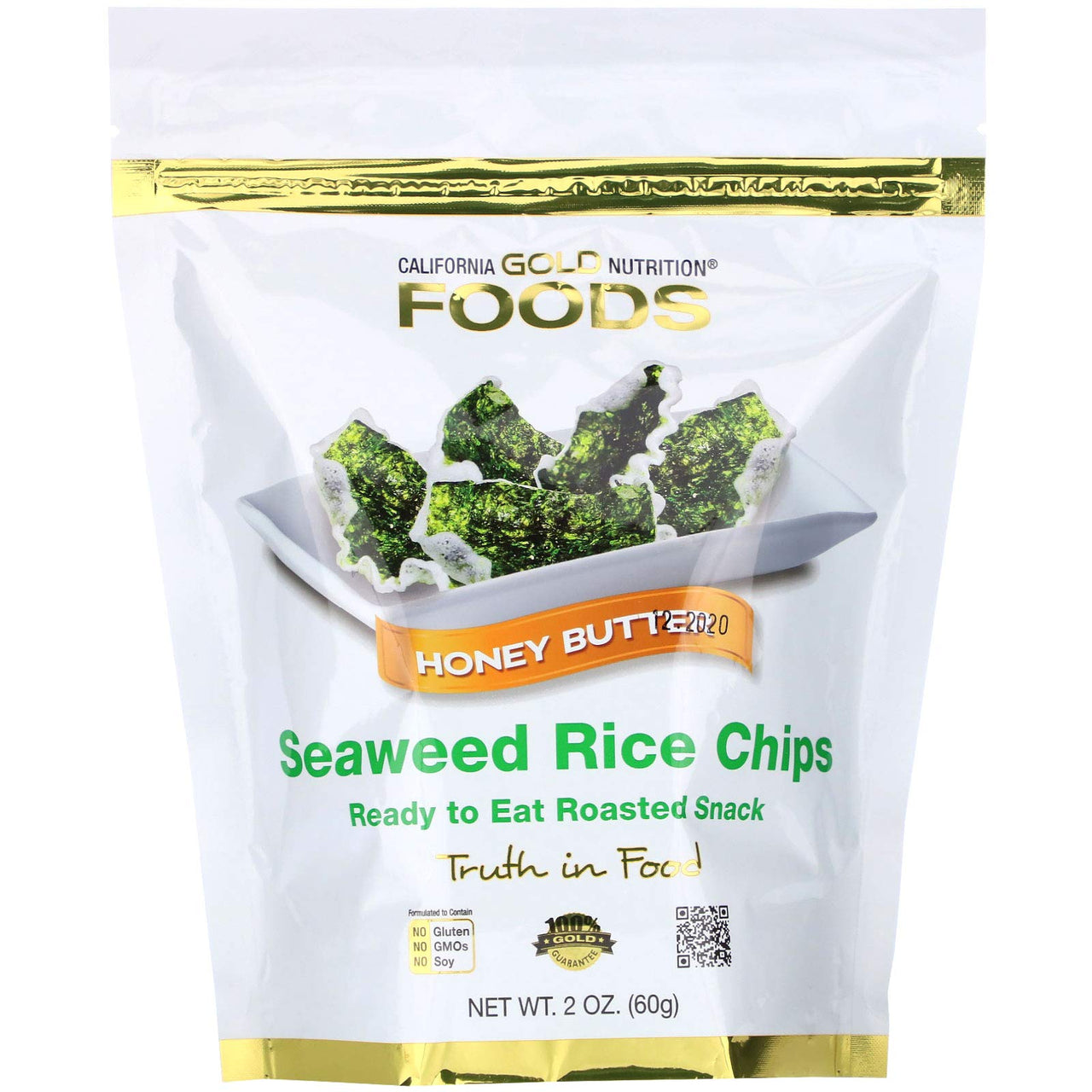 California Gold Nutrition Seaweed Rice Chips, Honey Butter, 2.1 oz (60 g)