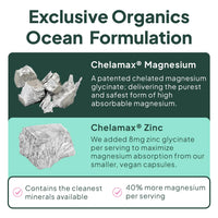 Thumbnail for Organics Ocean Pure Magnesium Glycinate with Zinc - Maximum Strength Chelated Magnesium Supplement for Women and Men for Muscle Cramps and Sleep Support - 90 Capsule