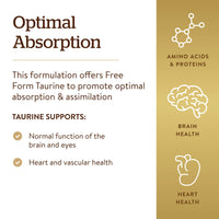 Thumbnail for Solgar Taurine 500 mg, 250 Vegetable Capsules - Antioxidant - Brain Health - Amino Acid - Vegan, Gluten Free, Dairy Free, Kosher - 250 Servings