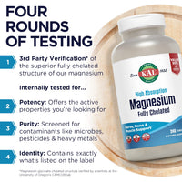 Thumbnail for KAL Magnesium Glycinate Tablets, Fully Chelated, High Absorption Formula with Magnesium Bisglycinate Chelate for Nerve, Muscle & Bone Health Support, Vegan, Gluten Free, Value Size, 240 Tablets