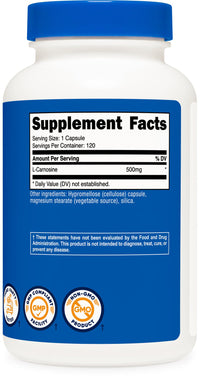 Thumbnail for Nutricost L-Carnosine 500mg, 120 Capsules - Gluten Free & Non-GMO