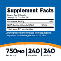Thumbnail for Nutricost GABA (Gamma Aminobutyric Acid) 750mg, 240 Capsules, 240 Servings - Non-GMO, Gluten Free