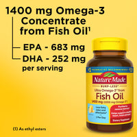 Thumbnail for Nature Made Extra Strength Omega 3 Fish Oil Supplements, 1400mg, Fish Oil Omega 3 Supplements as Ethyl Esters for Healthy Heart, Brain, Eyes, Mood Support, 45 Softgels, 45 Day Supply