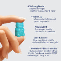 Thumbnail for Sugarbear Hair Vitamin Gummy 2 Month Supply Extra Strength Biotin 6000mcg, Growth for Men & Women, Vegan Vitamin B12, MSM, Inositol, Omega 3, Elderberry, Certified Kosher, Halal, Cruelty-Free