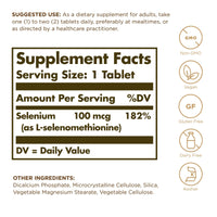 Thumbnail for Solgar Yeast-Free Selenium 100 mcg - 100 Tablets, Pack of 4 - Supports Antioxidant & Immune System Health - Non-GMO, Gluten Free, Dairy Free, Kosher - 400 Total Servings