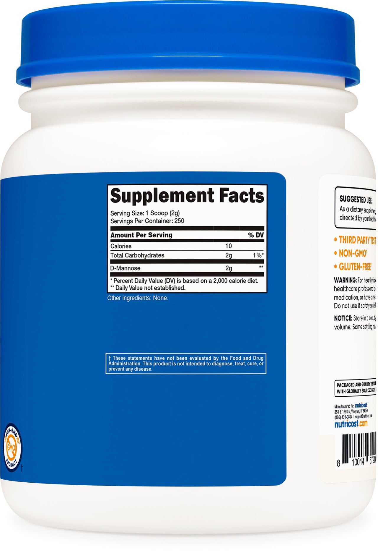 Nutricost D-Mannose Powder 500 Grams (250 Servings) - Vegan, Non-GMO and Gluten Free