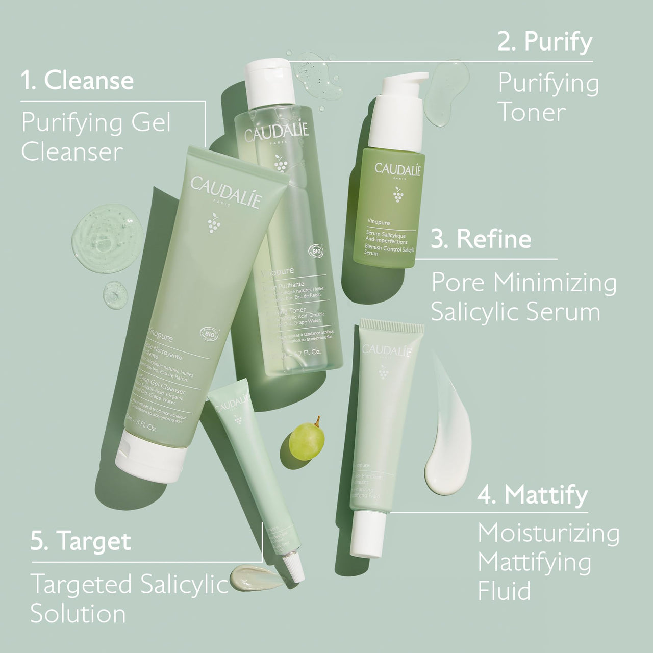 Caudalie Vinopure Natural Salicylic Acid Pore Minimizing Serum, 1 Fl Oz