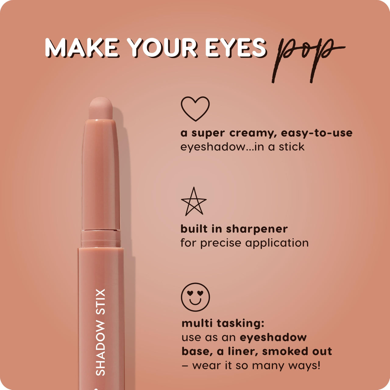 ColourPop Shadow Stix - Cream Eyeshadow Stick with Long-Lasting Color - Multi-Use Cream Makeup with a Built-In Sharpener & Precise Tip for Easy Application - Bare With Me (0.05 oz)
