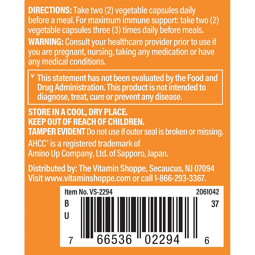 The Vitamin Shoppe AHCC 500mg - Immune System Booster & Cell Defense | Active Hexose Correlated Compound | 60 Veggie Caps | Mushroom Extract