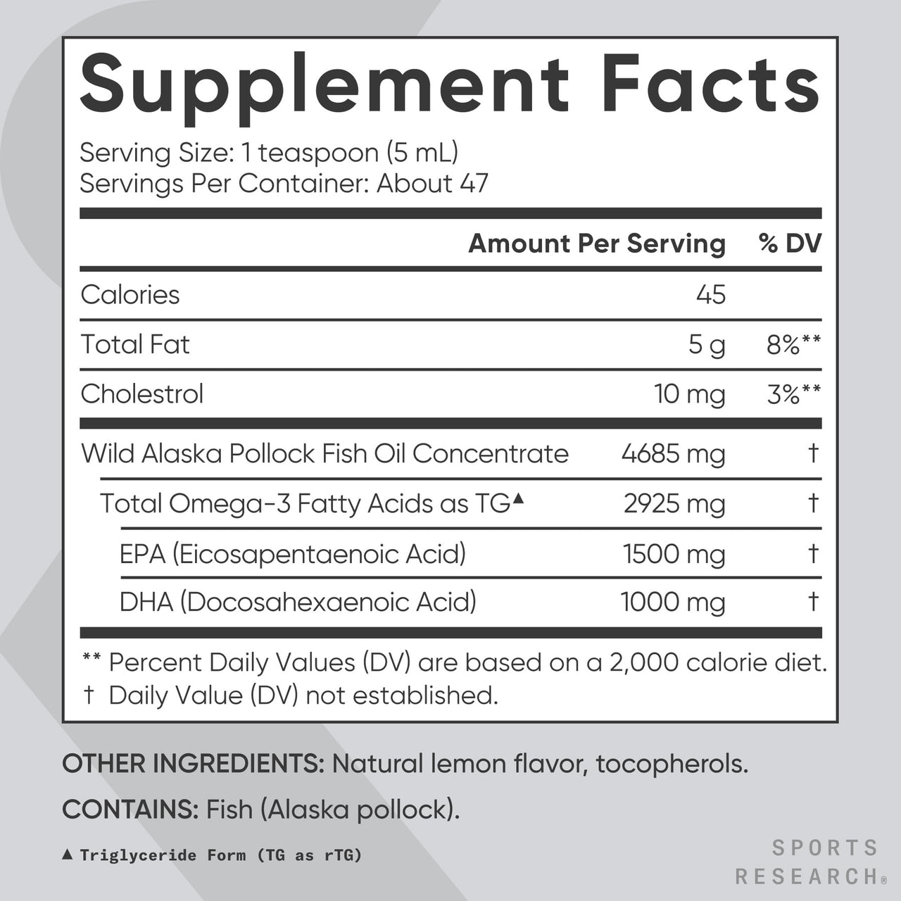 Sports Research® Ultra-Potent Liquid Omega-3 Fish Oil (8 oz) + Vegan Vitamin D 5000iu & Mk7 Vitamin K 100mcg (60 Softgels)