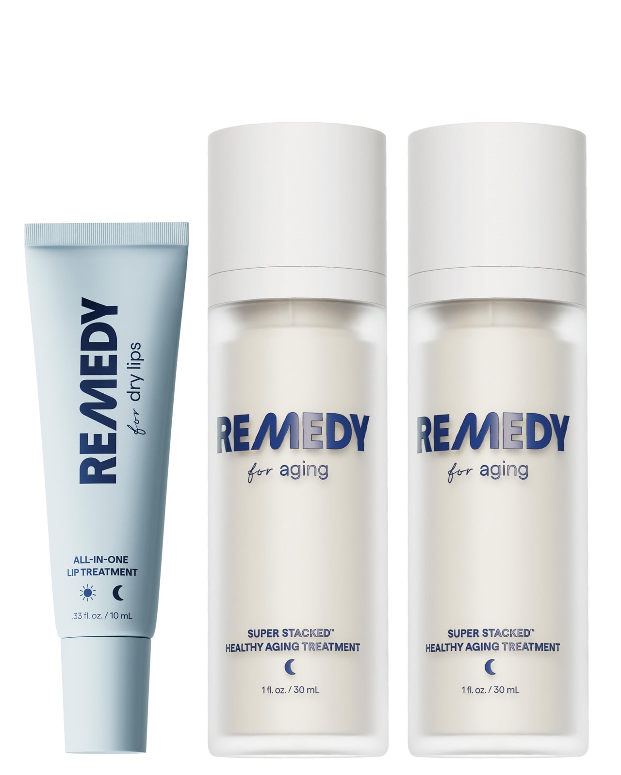 Dr. Shah's Dermatologist Bundle: 2x Remedy for Healthy Aging | Retinaldehyde, Argireline, Matrixyl 3000 & Glycolic Acid for Wrinkles + 1x Remedy for Dry Lips | Ceramides & Peptides for Cracked Lips