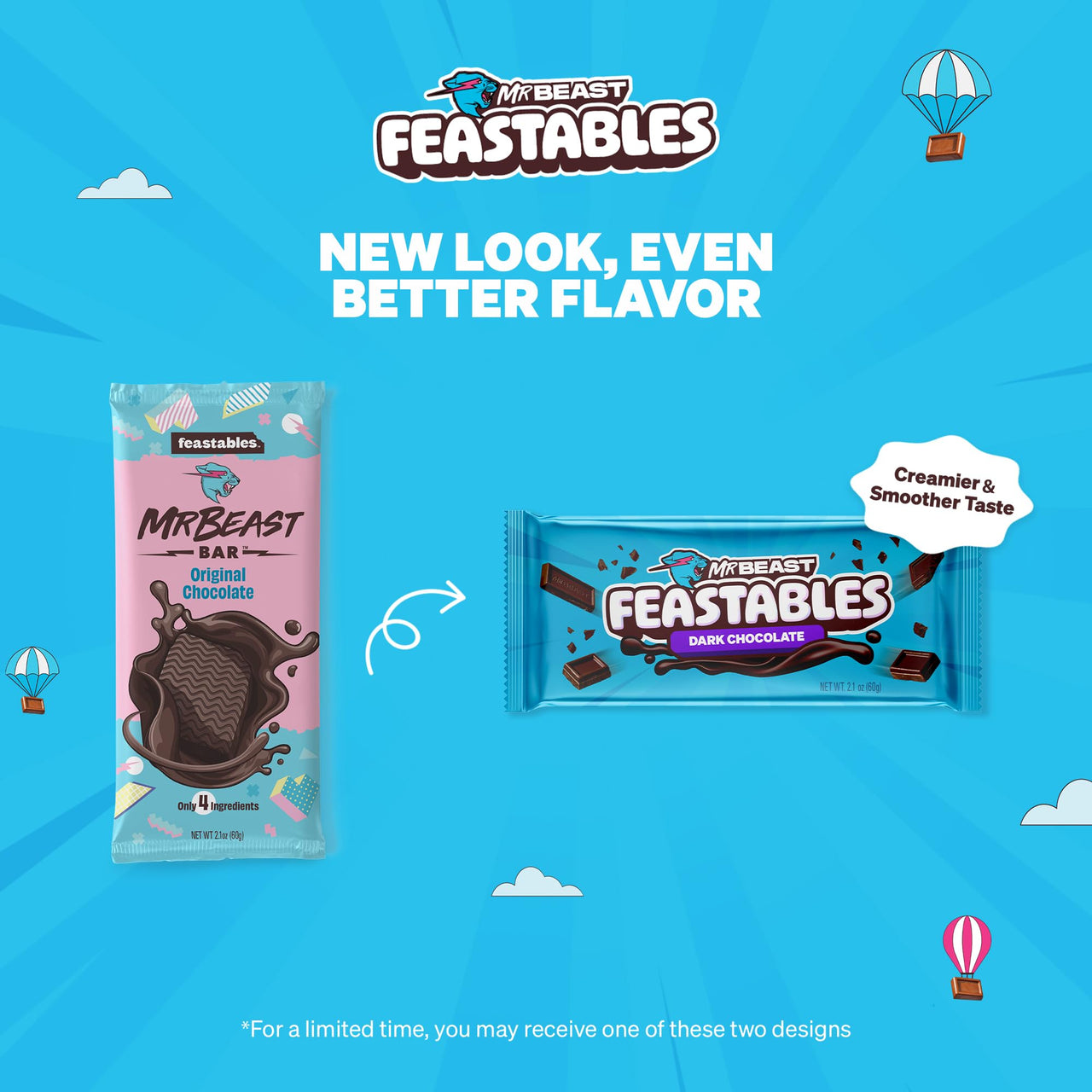 MrBeast Feastables Original Dark Chocolate Bar, King Size, 10 Count, Rich Dark Chocolate Candy, Fairtrade Cocoa, 2.1oz Each
