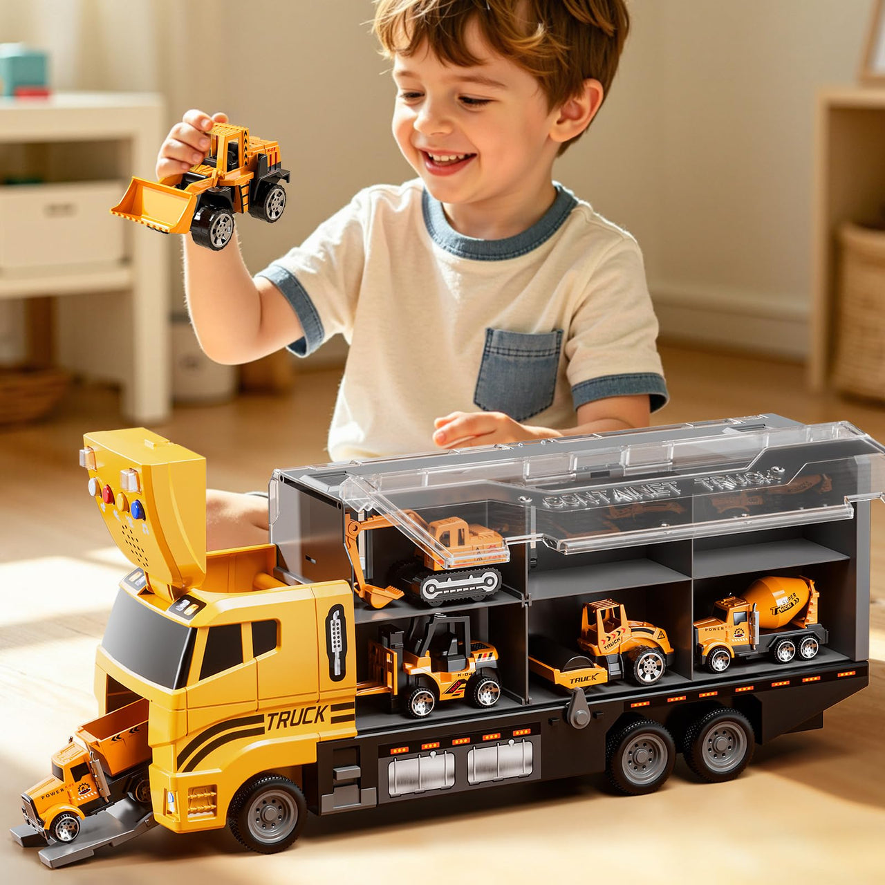 XINNOVEL Carrier Truck Toddlers Toys for 3 4 5 6 7 Years Old Boys, Toy Truck Transport Car & Die-Cast Car and Play Mat, Construction Toys Birthday Gifts for Kids 3 4 5 6 7 8+ Years Old Boys Girls