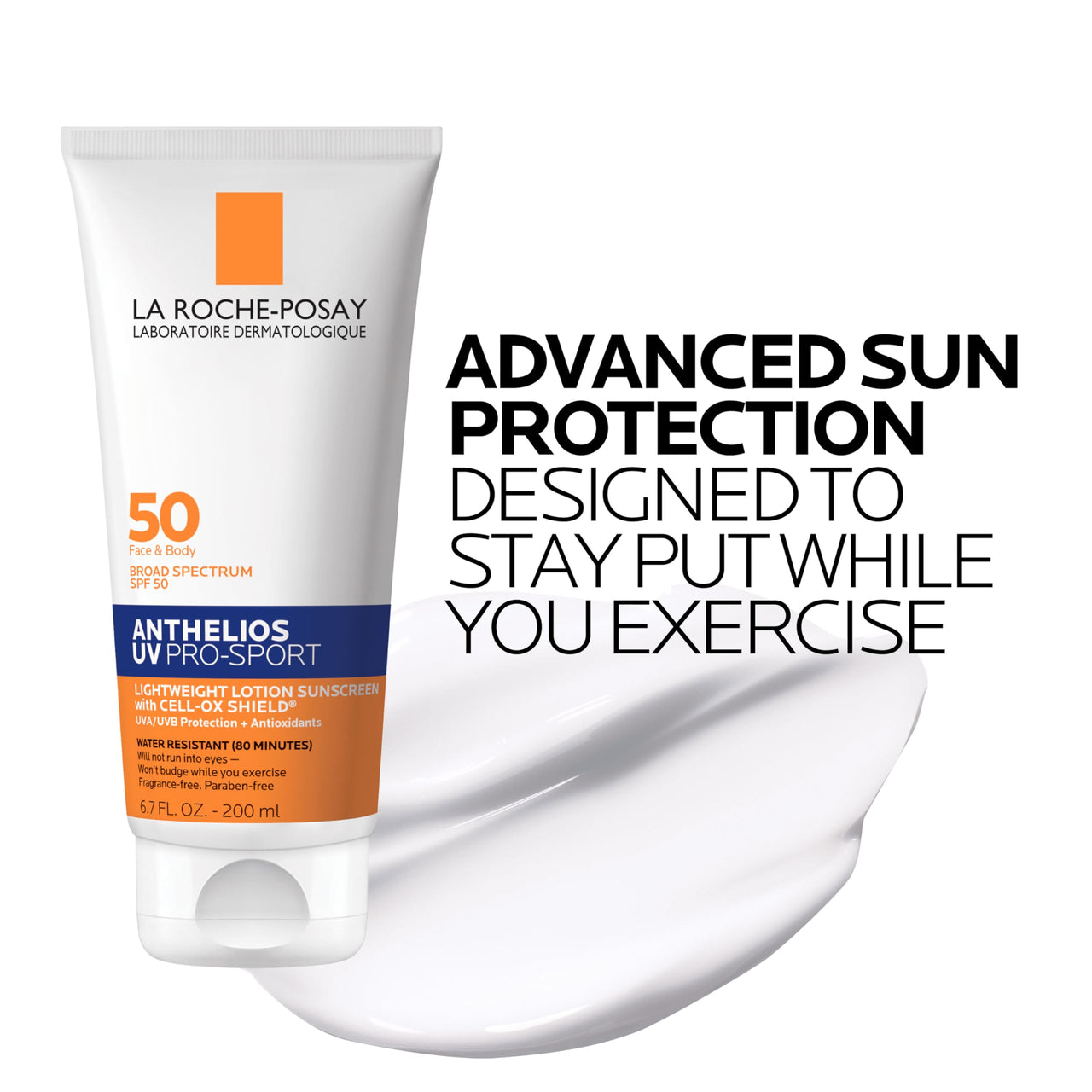 La Roche-Posay Anthelios UV Pro-Sport SPF 50 Sunscreen for Face & Body, Water & Sweat Resistant with Non-Drip Formula, Invisible Broad Spectrum Sunscreen Lotion, Lightweight & Breathable, 6.7 Fl Oz
