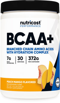 Thumbnail for Nutricost BCAA + Hydration Powder (Peach Mango) 30 Servings - Branched Chain Amino Acids with Hydration Complex - Gluten-Free, Non-GMO