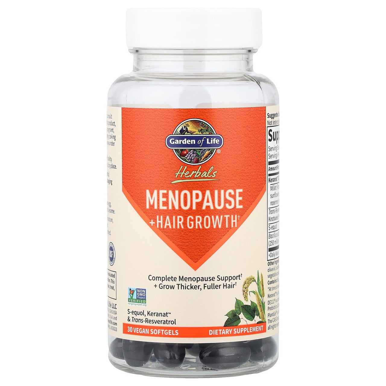 Garden of Life Herbals Menopause Supplement with S-equol & Trans-Resveratrol for Multi-Symptom Relief, Keranat for Thicker, Fuller Hair Growth – Non-GMO, Gluten-Free, Vegan, Berry Flavor, 30 Servings