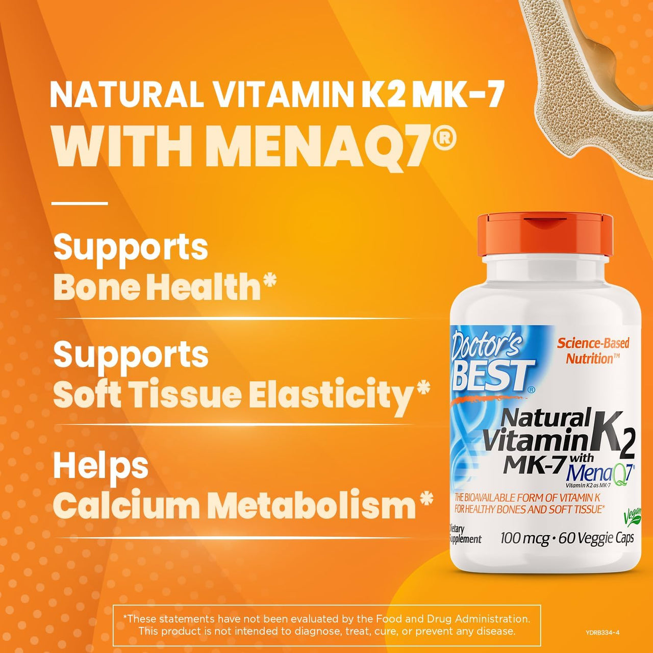 Doctor's Best, Natural Vitamin K2 MK-7 with MenaQ7, 100 mcg, 60 Veggie Caps