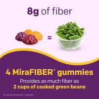 Thumbnail for MiraFIBER Gummies from The Makers of MiraLAX, 8g of Daily Fiber Per Serving, Metabolism Support with B Vitamins, Gut Health for Men & Women, Prebiotic Fiber Gummies for Adults, Mixed Fruit Flavor 72Ct