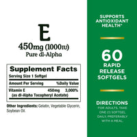 Thumbnail for Nature's Bounty Vitamin E 1000 IU Softgels, Supports Antioxidant Health & Immune System, 1 Pack, 60 Softgels
