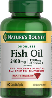 Thumbnail for Nature's Bounty Odorless Fish Oil, 1200mg Omega-3 per Serving Including EPA & DHA, Supports Heart Health, Purified to Eliminate Mercury, Coated Softgels, Gluten Free, No Shellfish, 90 Ct