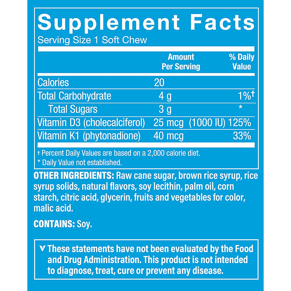 The Vitamin Shoppe D3 1,000IU - Mixed Berry Flavored Chews, Supports Bone & Immune Health, Aids in Cellular Growth & Calcium Absorption, Gluten Free & Once Daily Formula (60 Soft Chews)