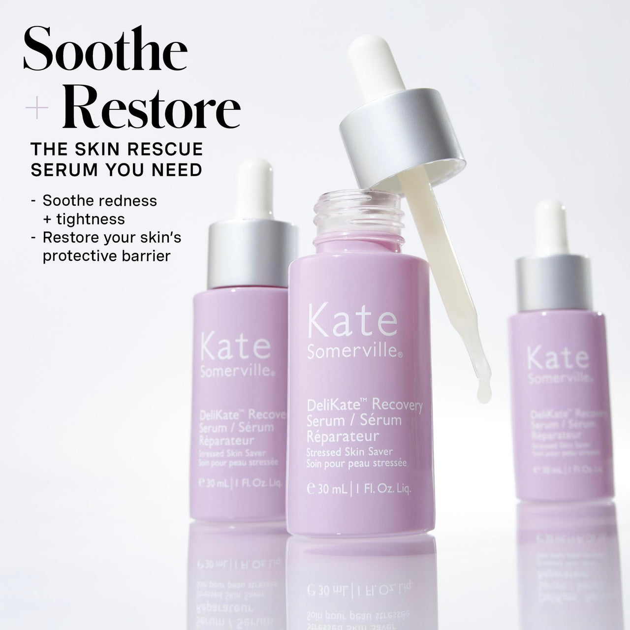 Kate Somerville DeliKate Recovery Serum – Clinically Formulated Hydrating Treatment – Irritation and Redness Relief for Stressed or Sensitive Skin, 1 Fl Oz