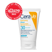 Thumbnail for CeraVe Hydrating Sheer Sunscreen with SPF 30 for Face and Body, Mineral & Chemical Sunscreen for Men & Women with Zinc Oxide, Hyaluronic Acid and Ceramides, Paraben-Free + Fragrance-Free, 3 Ounces