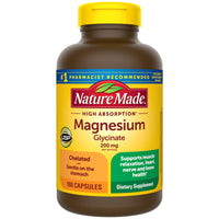 Thumbnail for Nature Made Magnesium Glycinate 200 mg per serving, Magnesium Supplement for Muscle, Heart, Nerve and Bone Support, 180 Magnesium Bisglycinate Capsules, 90 Day Supply