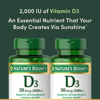 Thumbnail for Nature's Bounty Vitamin D3, Supports Immune System and Bone Health, 50mcg, 150 Softgels (Pack of 2)