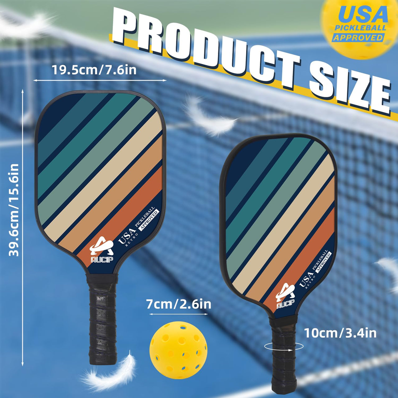 USAPA Approved Pickleball Paddle Set - 2 Pack of PP Honeycomb Core Fiberglass Surface Paddles, Lightweight Pickleball Kit with Breathable Handle, Includes 2 Paddles, 4 Balls, 2 Tapes, and 1 Bag