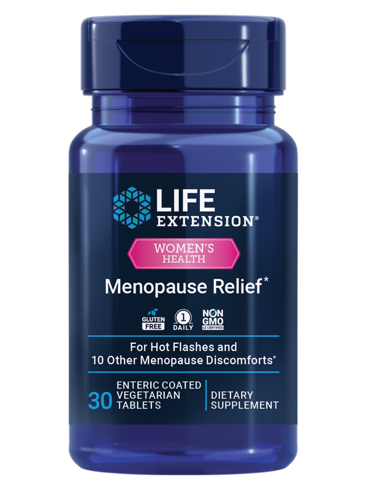 Life Extension Menopause Relief – Siberian Rhubarb, Menopause Supplement for Women, Ease hot Flashes, Mood Swings, Night Sweats Relief, Hormone-Free, Gluten-Free, Non-GMO, Vegetarian, 30 Tablets