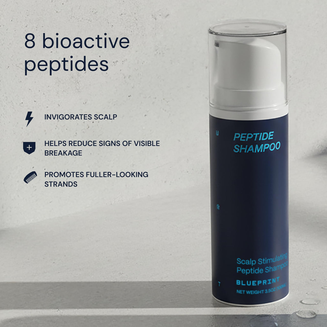 Blueprint Bryan Johnson Peptide Shampoo – 8-Peptide Scalp Treatment with VEGF, Caffeine, Menthol & Arginine – Fragrance-Free & Gentle Formula for Fuller-Looking, Stronger Hair (3.5oz)