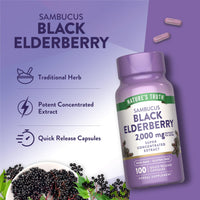 Thumbnail for Nature's Truth Black Elderberry Capsules | 100 Count | Super Concentrated Sambucus Extract | Non-GMO and Gluten Free Supplement