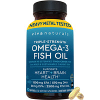 Thumbnail for Viva Naturals Triple Strength Omega 3 Fish Oil Pills – 2500 mg High-Potency Formula with 2250 mg Omega 3 Fatty Acids (Including EPA, DHA, DPA) in rTG Form for Absorption – IFOS Certified, 90 Softgels