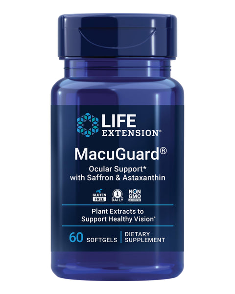 Life Extension MacuGuard Ocular Support with Saffron & Astaxanthin – Eye Health Supplement for Healthy Vision – with Lutein, zeaxanthin, Meso-zeaxanthin – Gluten-Free, Non-GMO – 60 softgels