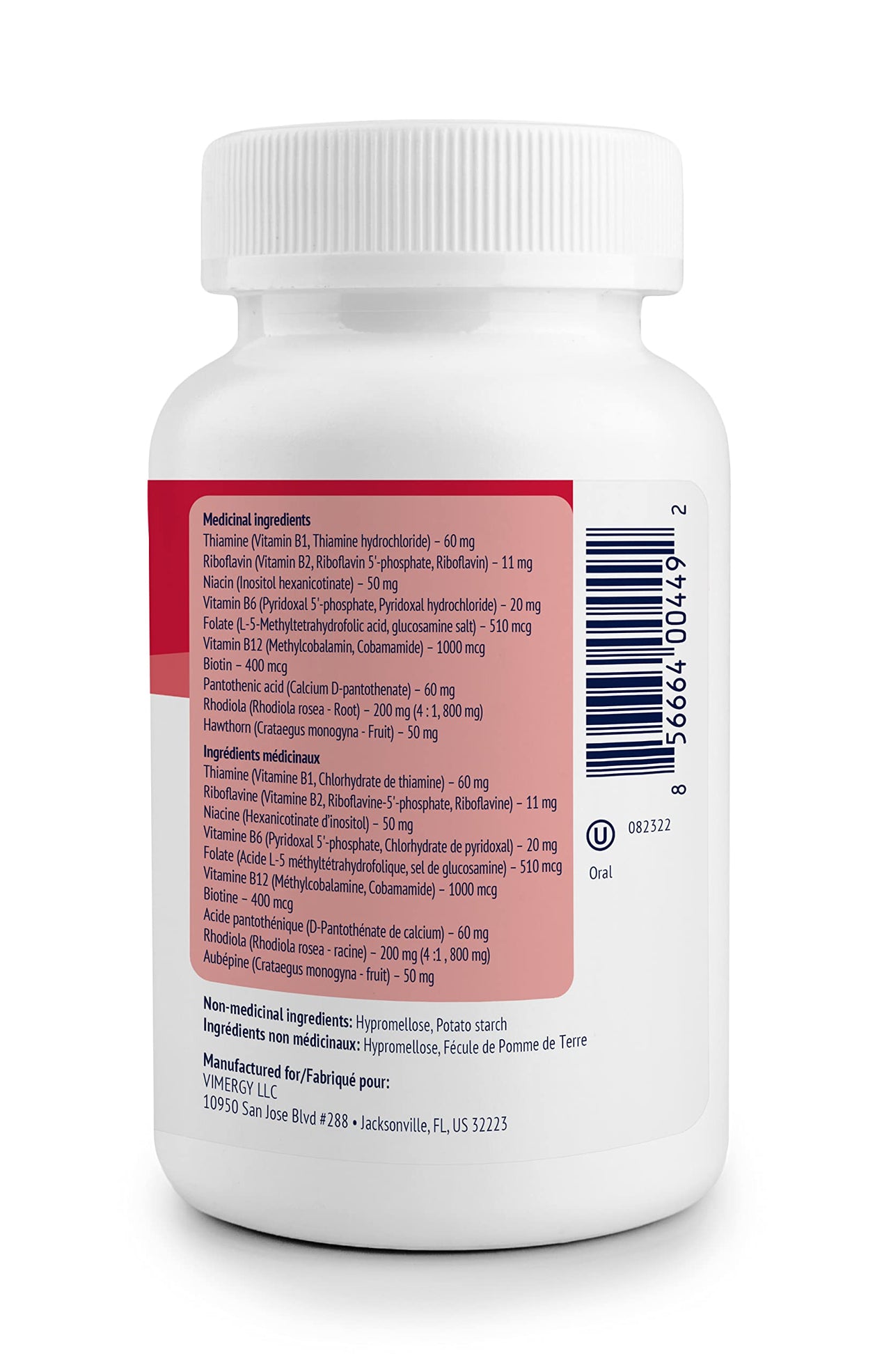 Vimergy Adapto B Complex, 120 Servings – High Potency with 8 B Vitamins, Rhodiola & Hawthorn Berry – Supports Mental Energy, Cognition, Mood - Non-GMO, Kosher, Vegan, Paleo, No Gluten, No Soy