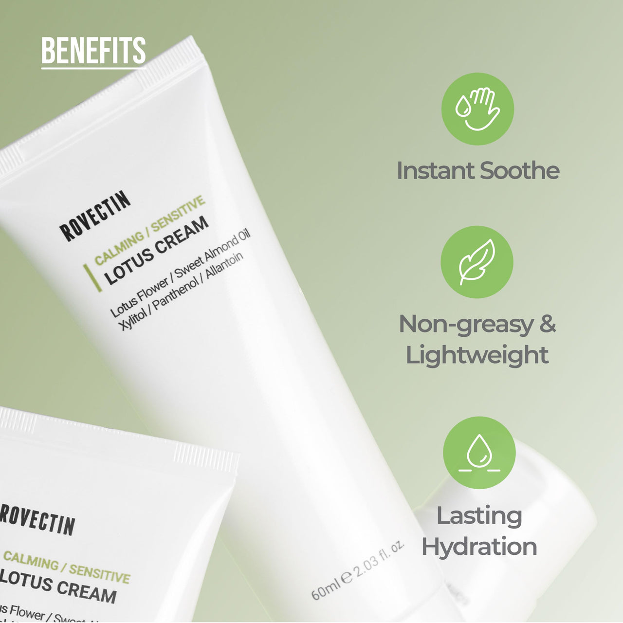 ROVECTIN Calming Lotus Water Cream (2.1 fl.oz) Moisturizer + Aqua Hyaluronic Essence (6.08 fl.oz) Facial Toner Bundle | Vegan Korean Skincare [2 Pack]
