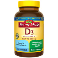Thumbnail for Nature Made Vitamin D3 5000 IU (125 mcg) Softgels, Extra Strength Vitamin D Supplement for Bone and Immune Health Support, 360 Count, 360 Day Supply