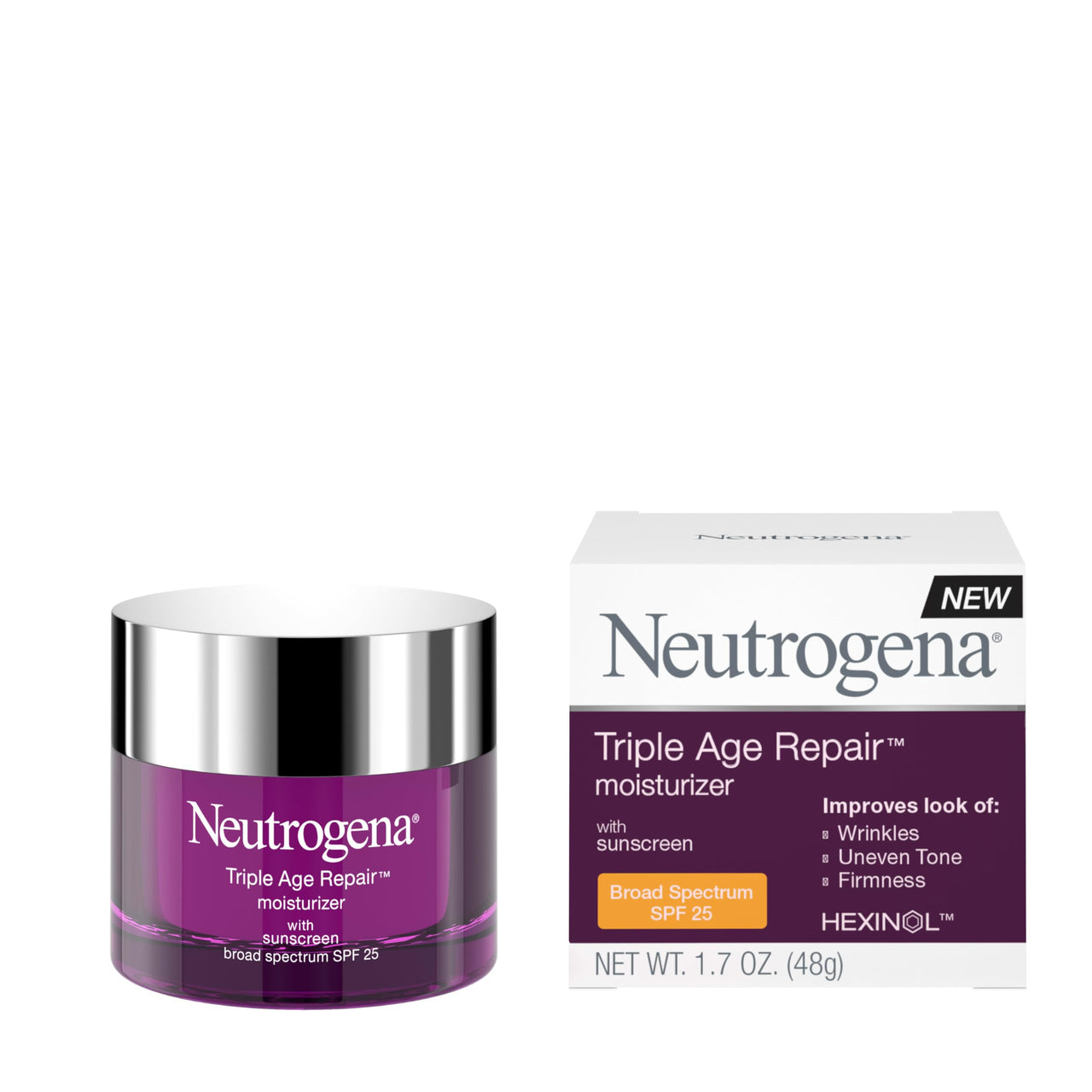 Neutrogena Triple Age Repair Face Moisturizer - with Hexinol Technology & Vitamin C, Anti-Wrinkle Face Cream with SPF 25, Visibly Reduces Wrinkles & Firms Skin, 1.7 oz