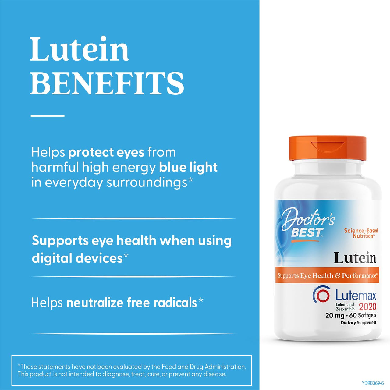 Doctor's Best Lutein Supplement 20mg with Zeaxanthin - Lutein for Eyes, Eye Health Vitamins for Men & Women, Vision and Macular Health Support, Lutemax 2020 Marigold Flower Extract - 60 Softgels
