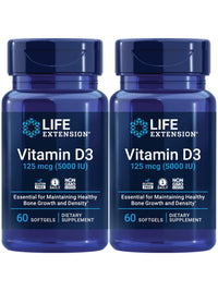 Thumbnail for Life Extension Vitamin D3 125 Mcg (5000 Iu) – Promotes Bone Health, Brain Health and Immune Function – Non-GMO – Gluten-Free – Two Pack – 2 x 60 Softgels