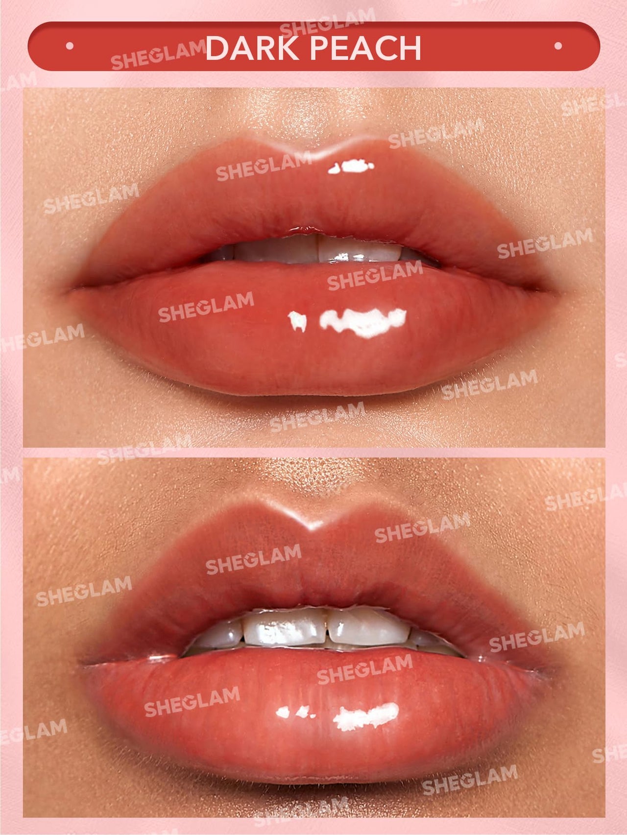 SHEGLAM Glaze Daze Lip Gloss Shiny Tinted Lip Gloss High Gloss Finish Plumping Lip Care Nourishing Not Easy to Fade Liquid Lip Cosmetics-Dark Peach
