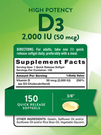 Thumbnail for Nature's Truth Vitamin D3 2000 IU Softgels for Adults | 150 Count | High Potency | Non-GMO and Gluten Free Supplement