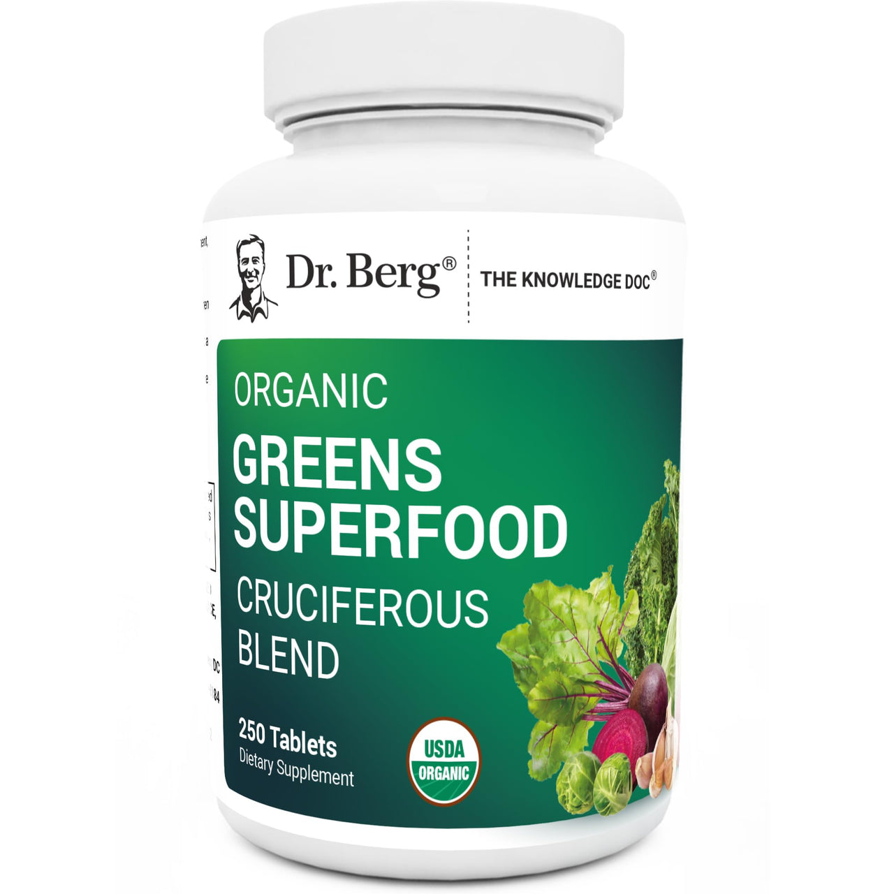 Dr. Berg's Greens Superfood Cruciferous Vegetable Tablets - Vegetable Supplements for Adults w/ 11 Phytonutrient Super Greens Tablets - Energy, Immune System & Liver Veggie Tablets - 250 Tablets