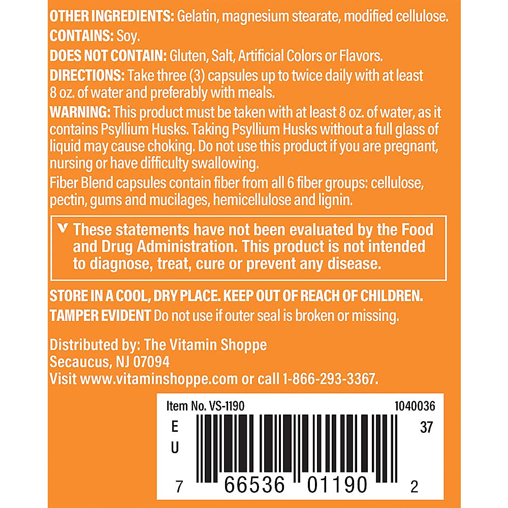 The Vitamin Shoppe Fiber Blend, Natural Source Insoluble and (100 Capsules)