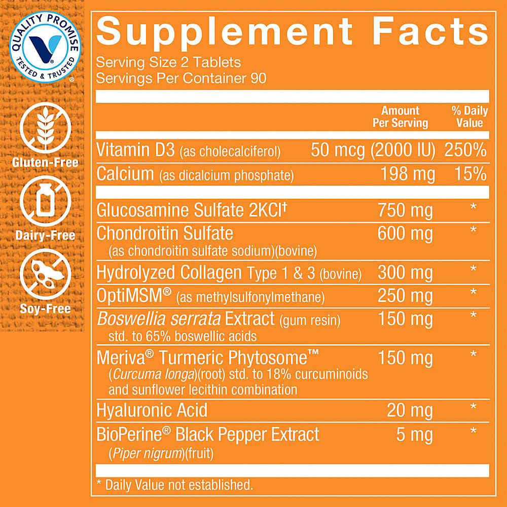 The Vitamin Shoppe Ultimate Gold Joint Care with BioPerine - Joint Support, Mobility & Flexibility (180 Tablets)