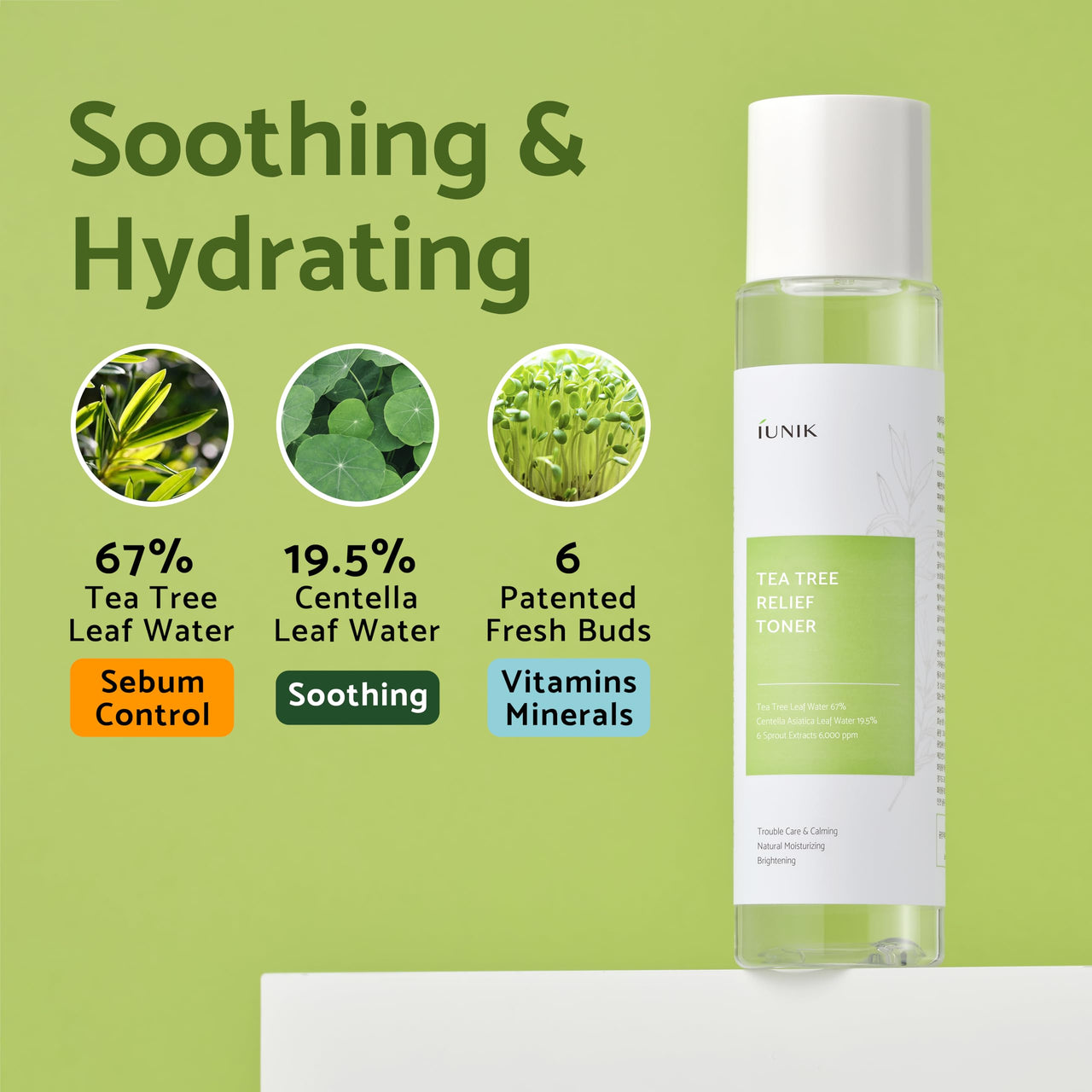 iUNIK Tea tree Relief Natural Facial Serum & Centella Calming Gel Hydrating Cream & Tea Tree Relief Face Toner - Acne Fighting Trio Moisturizing Soothing Calming Oily Senstivie Skin Korean Skincare