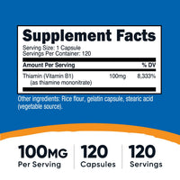 Thumbnail for Nutricost Vitamin B1 (Thiamine) 100mg, 120 Capsules - Gluten Free and Non-GMO