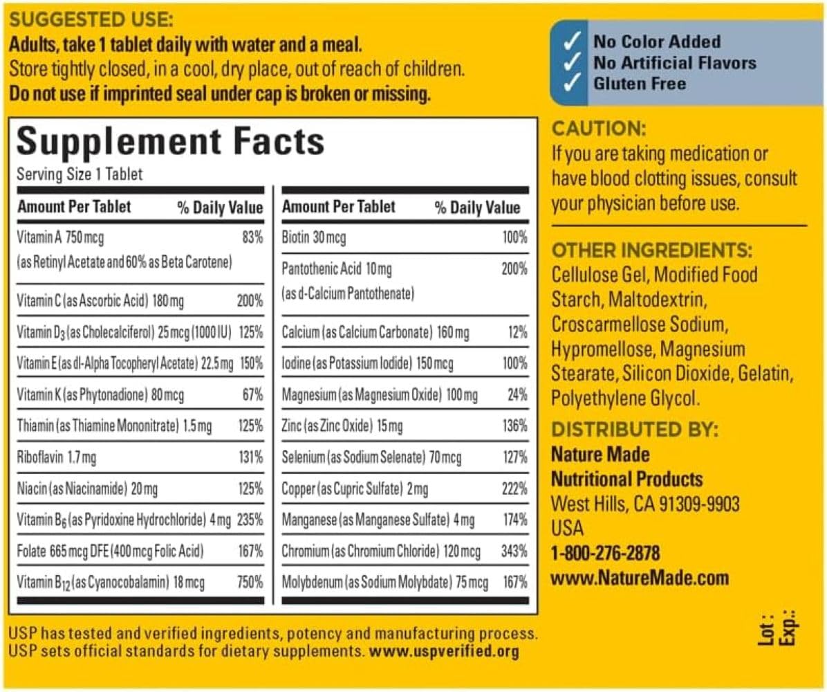 Nature Made Multi for HIM 300 CT Tablets Bonus 2 Sugar-Free White Peach Hydration Sticks